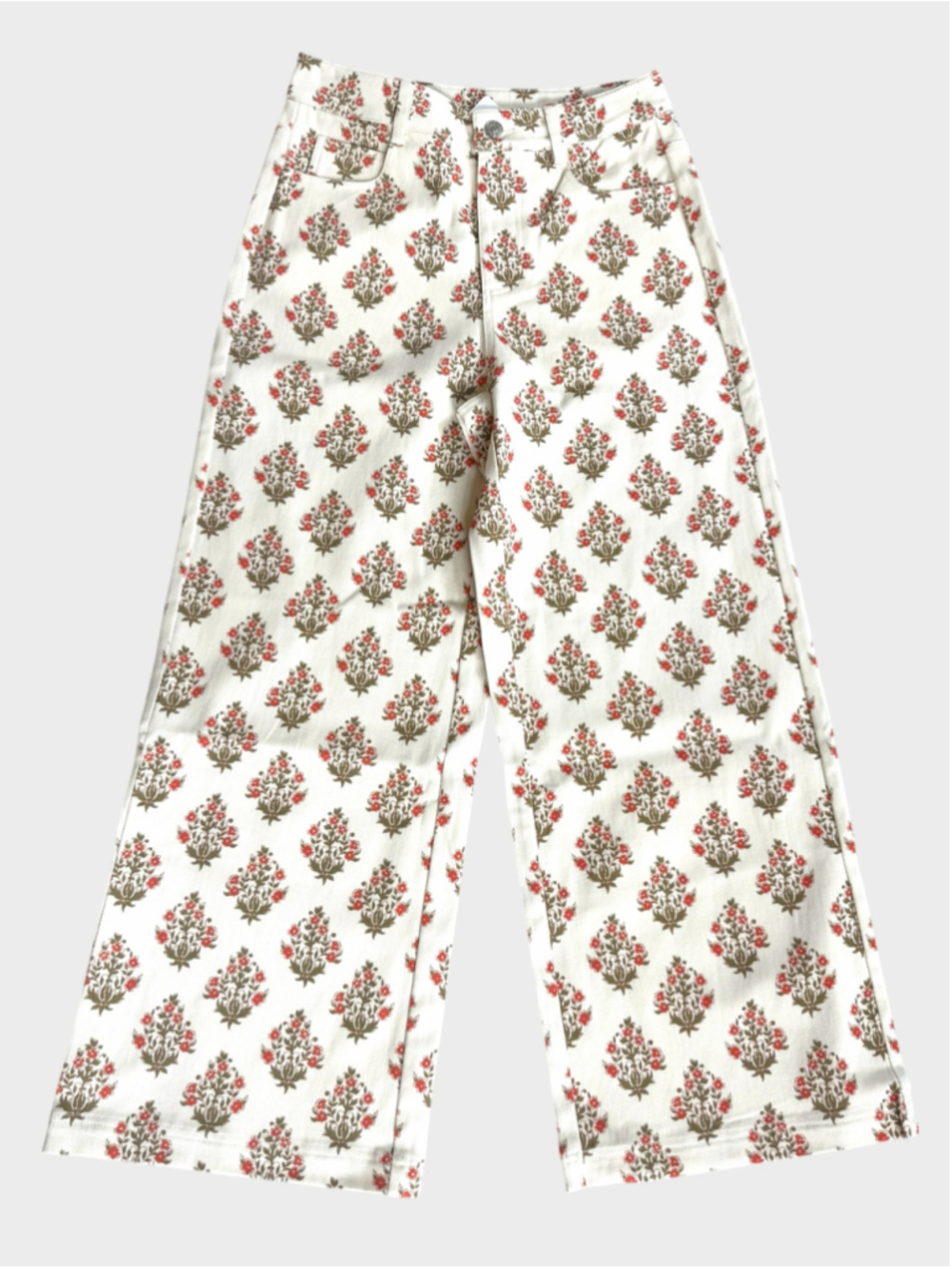 Entro Floral Print Wide Leg Twill Denim Pants Size S